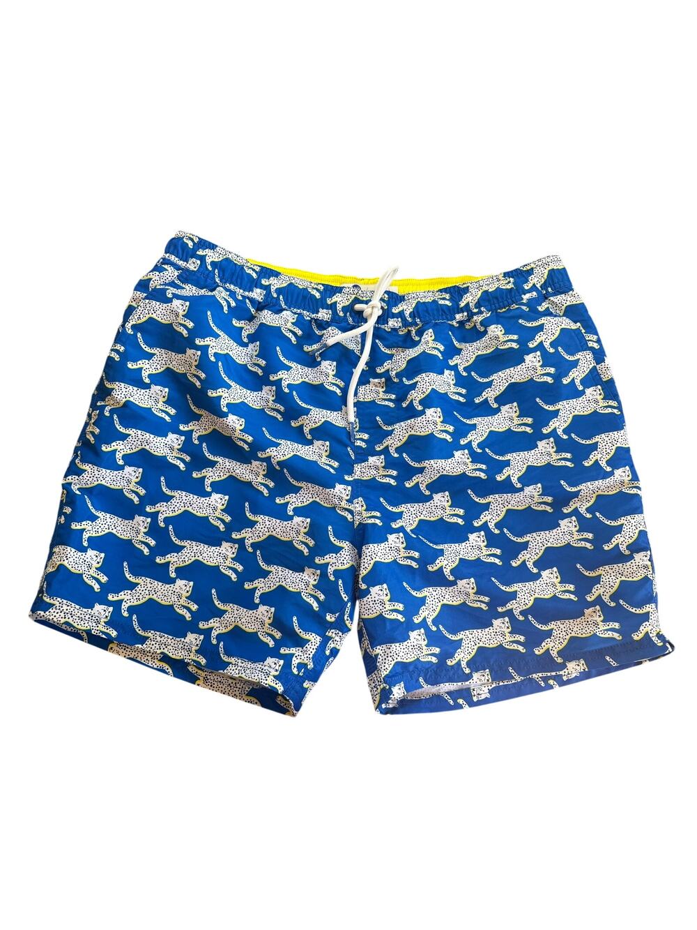 Boden Men's Cheetah Print Blue Swim Trunks Size Large